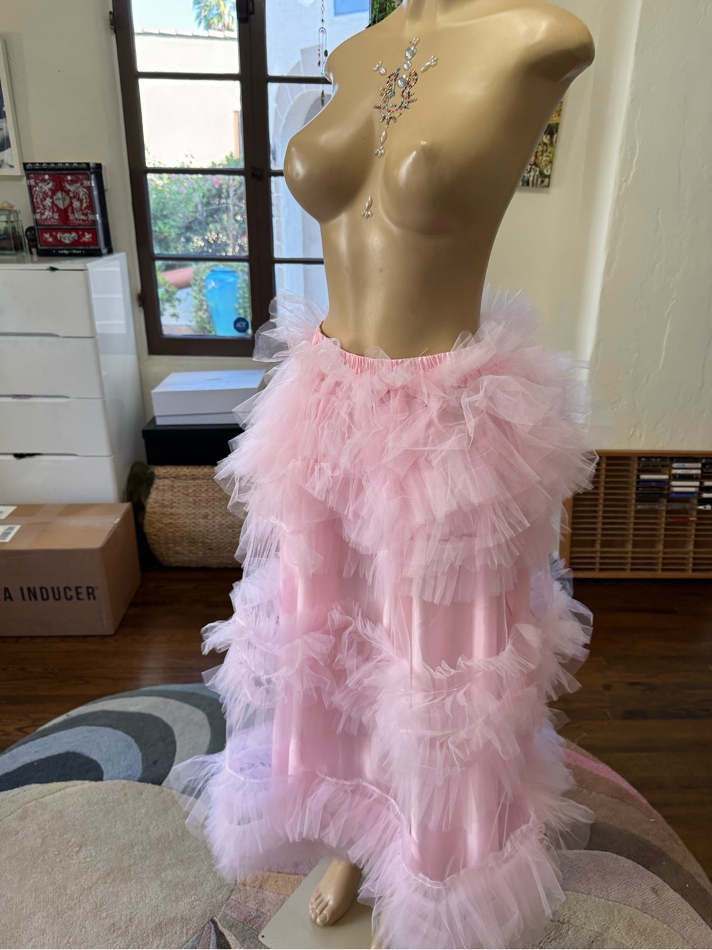 Pink Tulle Maxi Skirt/ Sleeveless Dress Layered Ruffle Maxi Skirt/Dress